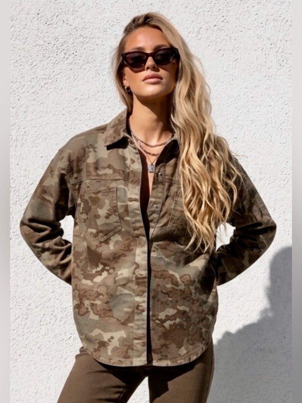 NWT Ban.Jara Women’s Camouflage Oversized Snap Button Shirt/Jacket S